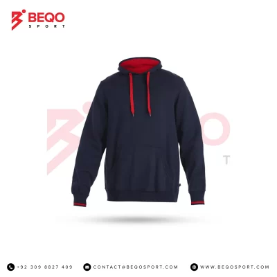 Navy Blue Hoodie with Red Inner Cap Lining