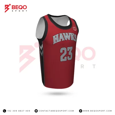 Red and Black Basketball Crew Neck Jersey