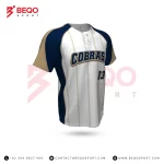 White and Blue Baseball Two Button Jersey